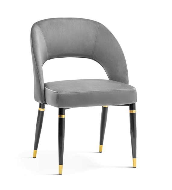 Krzesło DIVA szary/ noga czarna/ złoty dekor