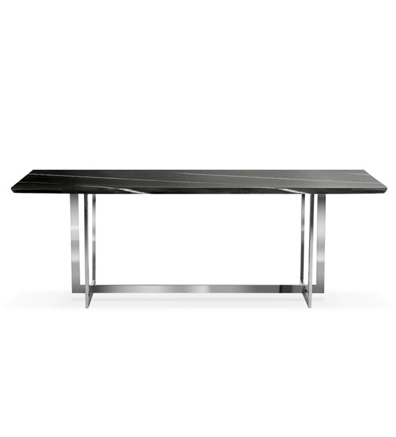 Stół MARBLE 220x100 czarny marmur / noga srebrna